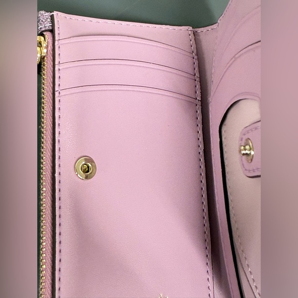 Kate Spade Burgess Court Small Slim Bifold Wallet Glitter Lilac Pink Purple - Picture 7 of 15